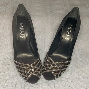 NEW Ralph Lauren Rhinestone Satin peep toe heel- 5